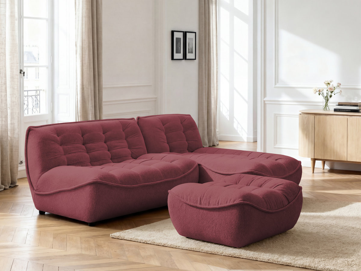 Bobochic Serena Ecksofa mit Pouf Melange-Stoff Rot