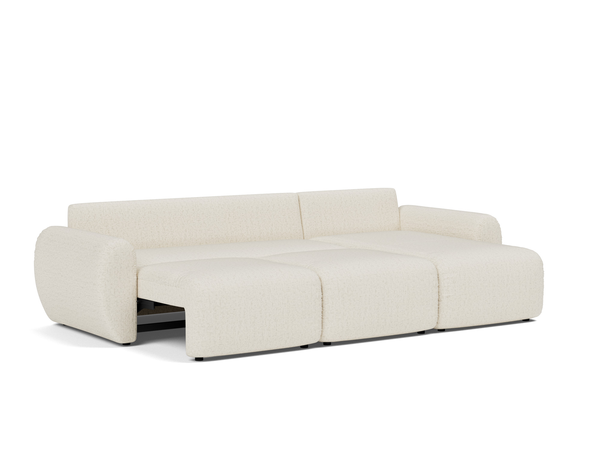 Schlafsofa Norum mit Chaiselongue und Curve-Armlehnen Boucle Skandi 531-Off-White
