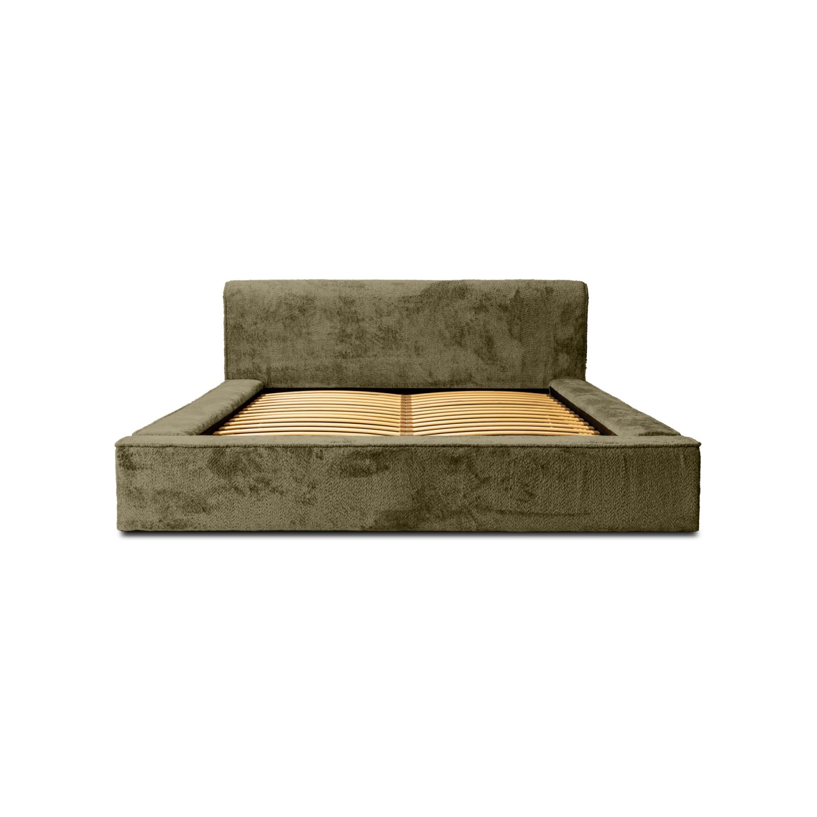 Polsterbett Calio Boucle 140x200 mit Metallrahmen Euphoria 11 Olive