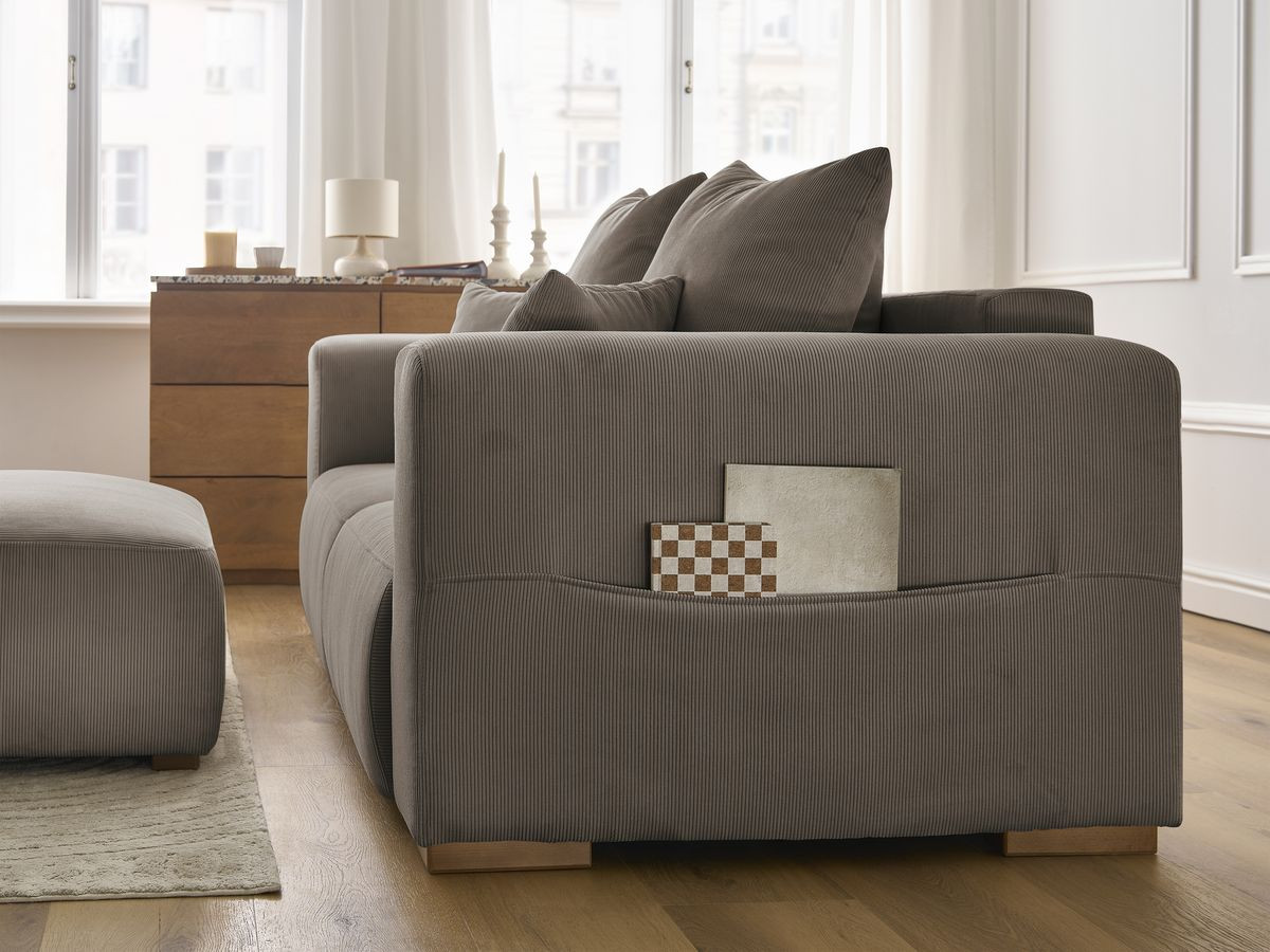 Bobochic Sidonie Sofa 3-Sitzer mit Pouf Cordsamt Taupe