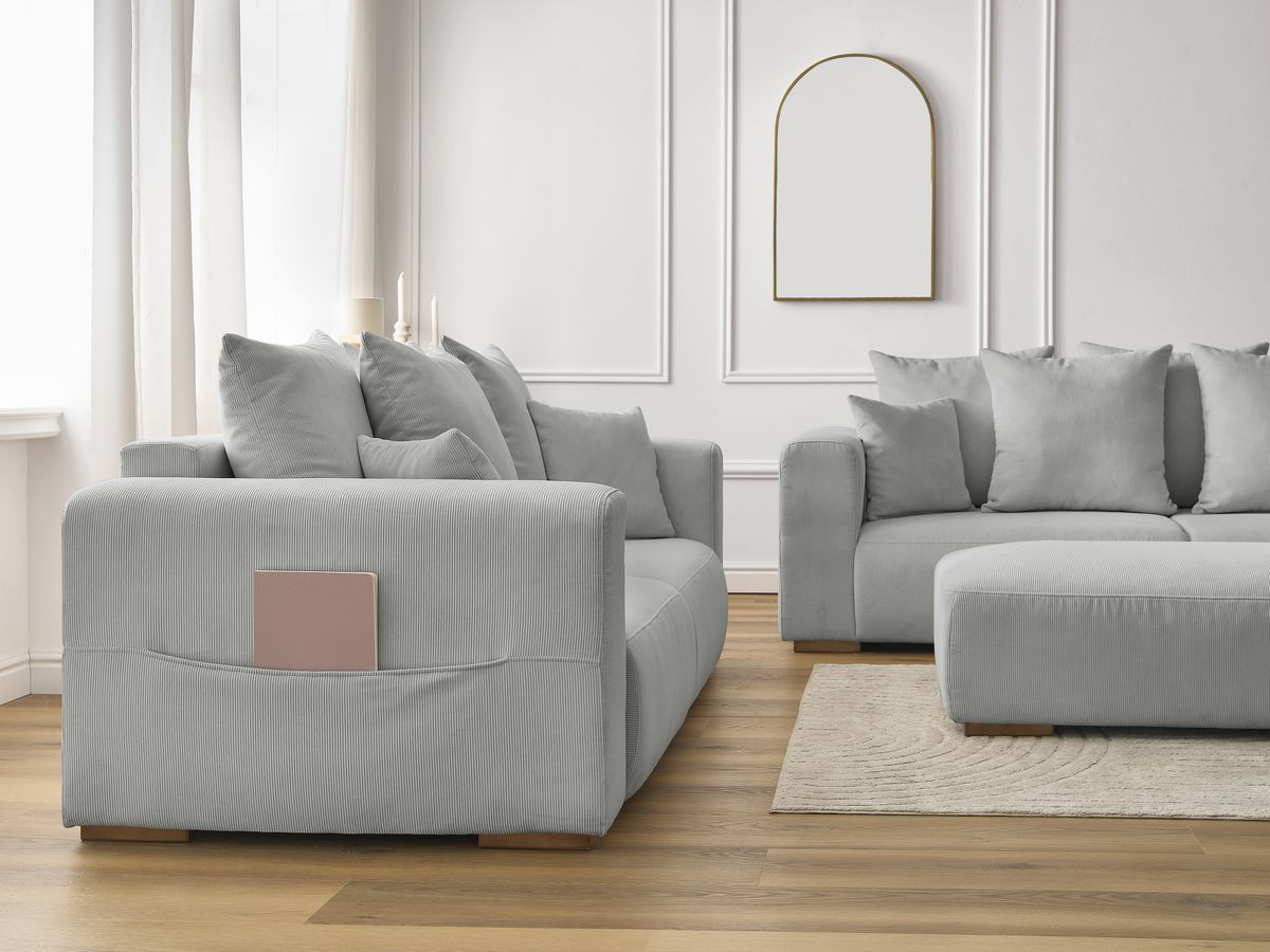 Bobochic Sidonie Sofa 6-Sitzer mit Pouf Cordsamt Hellgrau