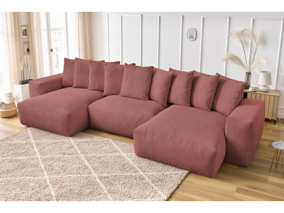 Bobochic Voltaire Wohnlandschaft 420 × 174 cm Cordsamt Rosa