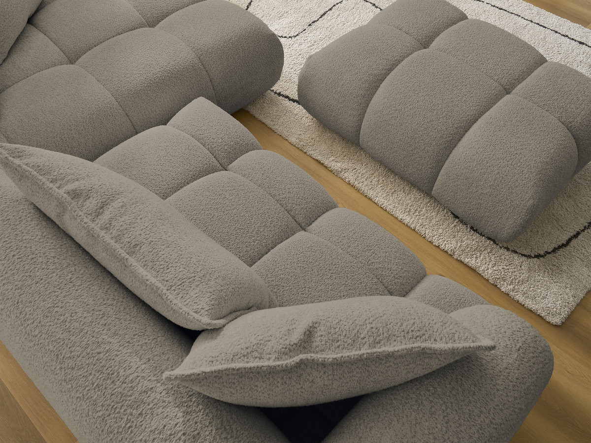 Bobochic Alya Ecksofa mit Pouf Bouclé-Stoff Taupe Ecke rechts