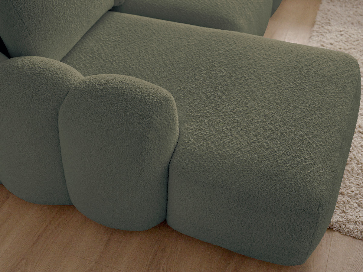 Bobochic Montaigne Ecksofa mit Schlaffunktion und Bettkasten und Pouf 276 × 164 cm Bouclé-Stoff Grün Ecke links