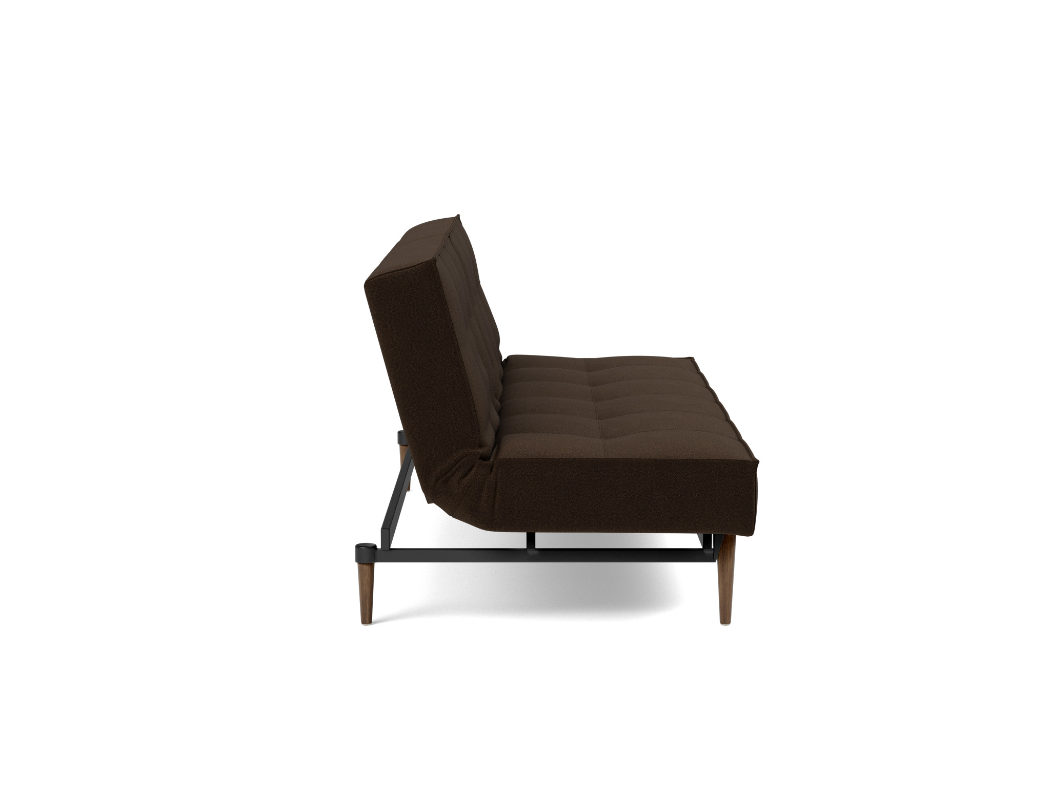 Schlafsofa Splitback Strukturierter Stoff Taura 358-Chocco Beine Styletto Eiche dunkel