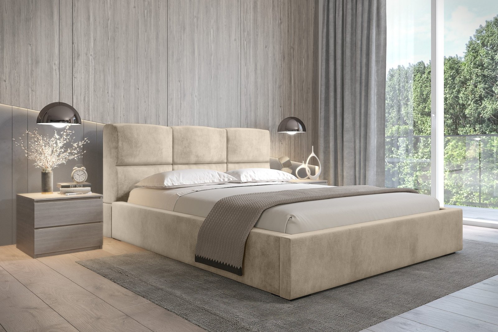 Polsterbett Portoza Samtstoff 140x200 mit Metallrahmen Macau Sand