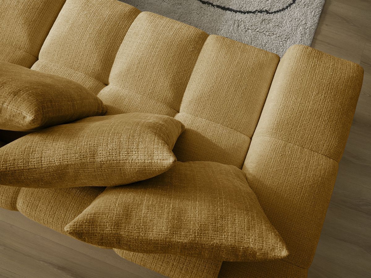 Bobochic Anakin Schlafsofa 3-Sitzer mit Bettkasten, 6 Kissen Strukturstoff Gelb