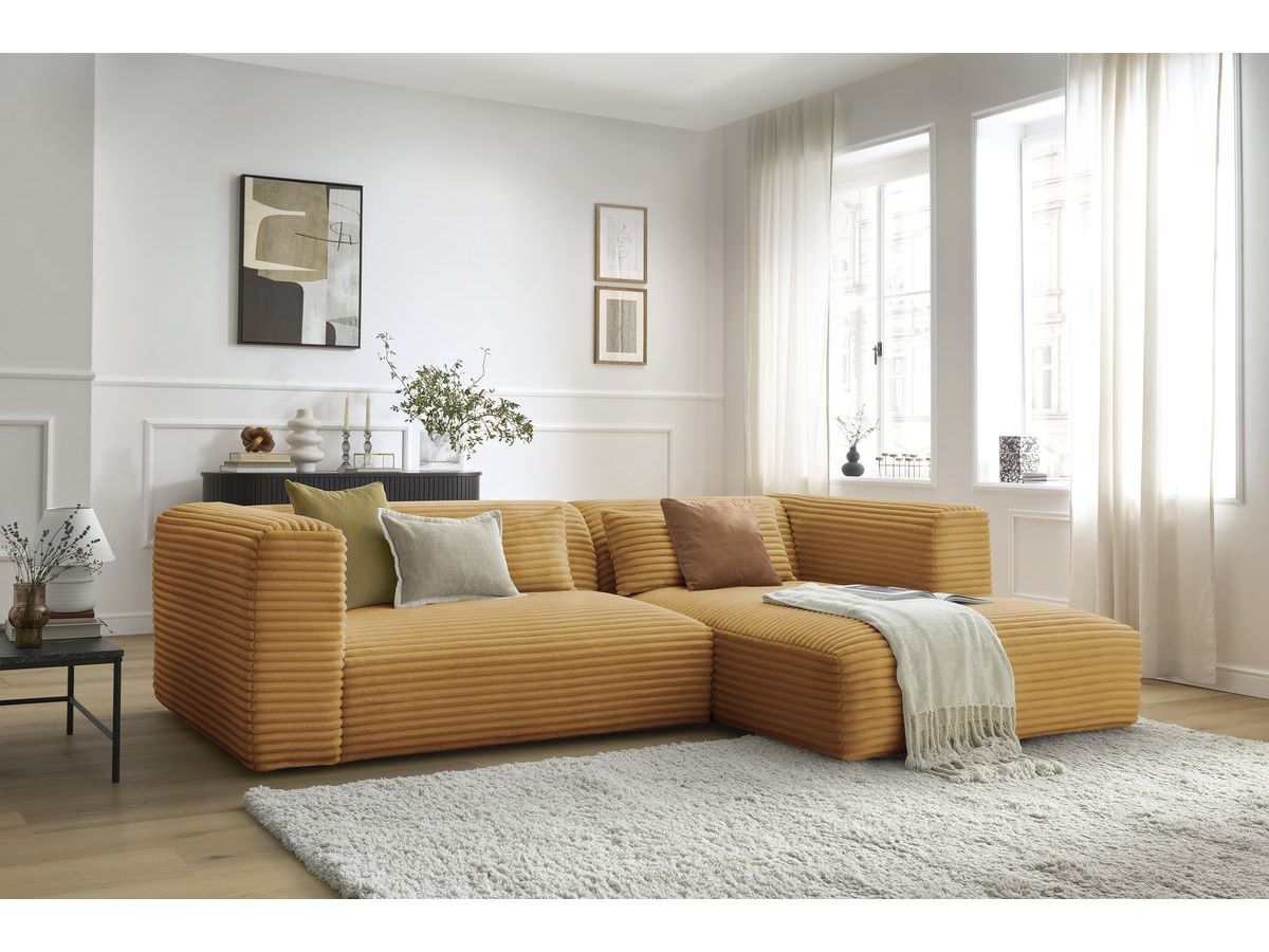 Bobochic Harry Ecksofa Breitcord weich Gelb Ecke rechts