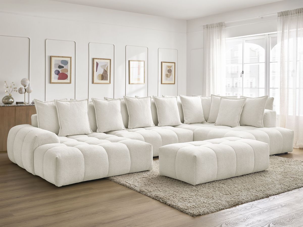 Bobochic Everest Wohnlandschaft mit Pouf, 14 Kissen Melange-Stoff Weiß Ecke links