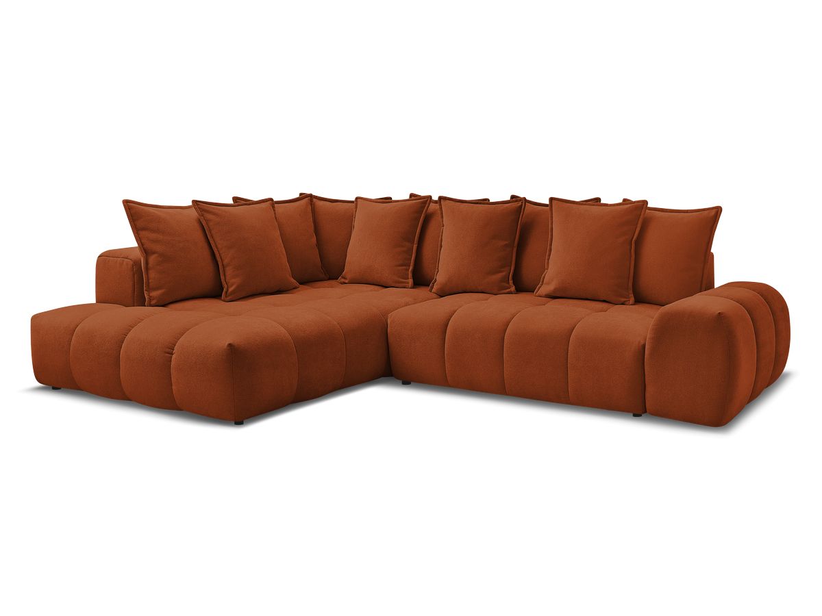 Bobochic Everest Ecksofa mit Schlaffunktion und Bettkasten 320 × 212 cm, 10 Kissen Strukturstoff Orange Ecke links
