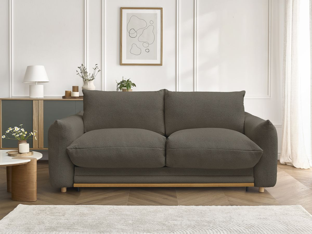 Bobochic Ernest Schlafsofa 3-Sitzer, Liegefläche 190 × 140 / 160 cm Bouclé-Stoff Braun, Liegefläche 140 × 190 cm
