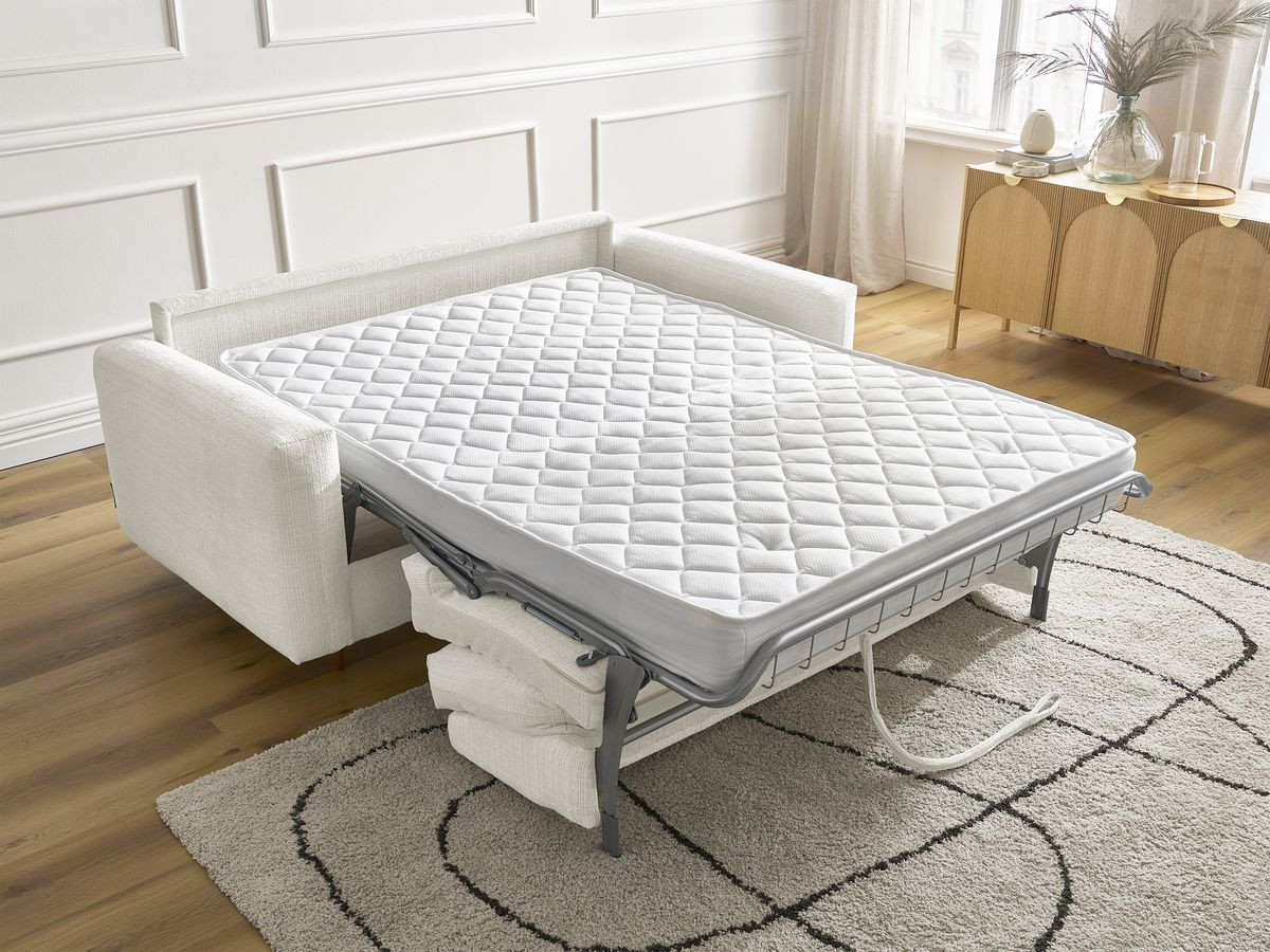 Bobochic Cocoone Schlafsofa 3-Sitzer Strukturstoff Weiß, Liegefläche 160 × 200 cm