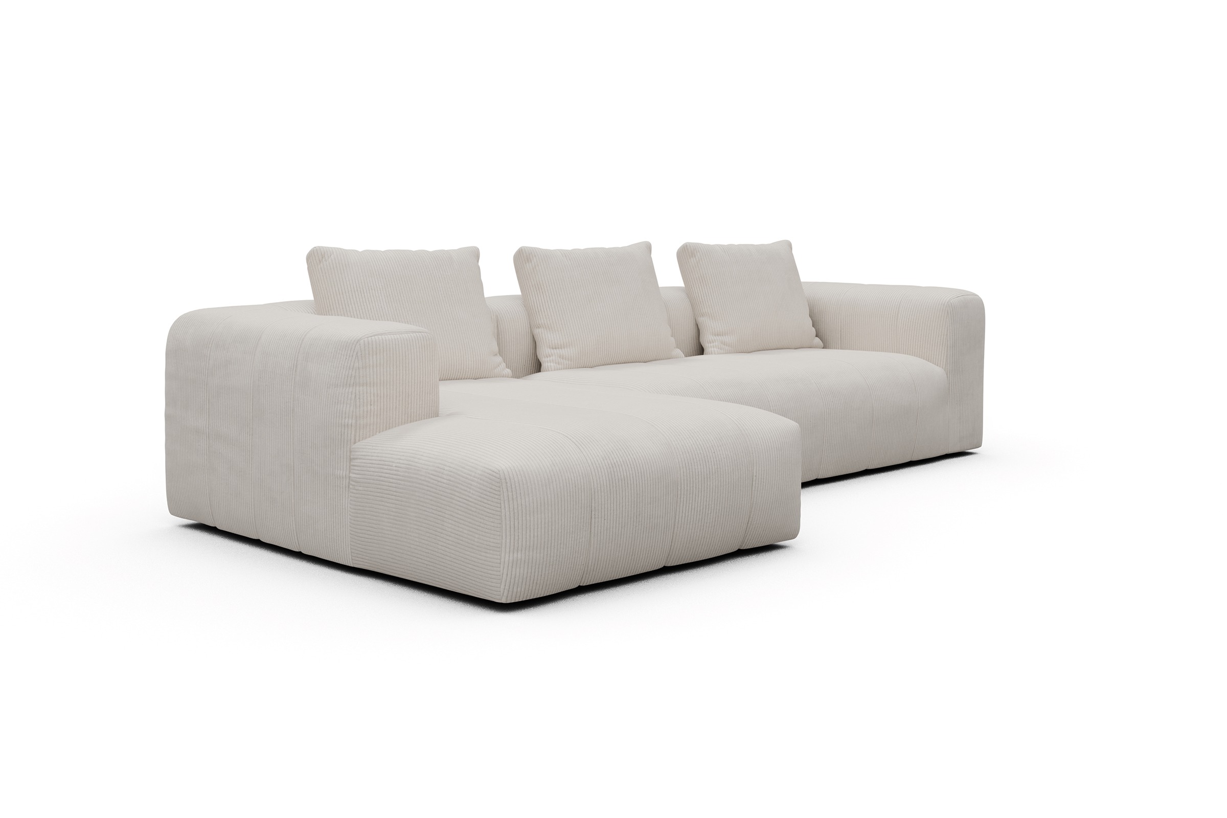 Ecksofa Hugo 2,5-Sitzer Armlehne rechts mit Chaiselongue Corduroy-Ivory