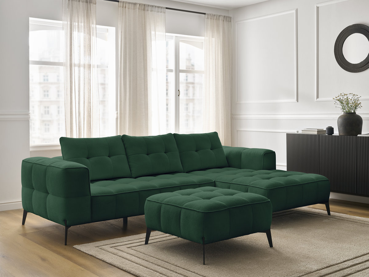 Bobochic Anis Ecksofa mit Pouf Strukturstoff Grün Ecke rechts