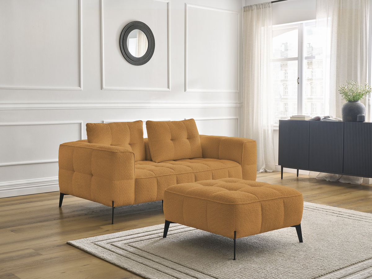 Bobochic Anis Sofa 2-Sitzer mit Pouf Bouclé-Stoff Gelb