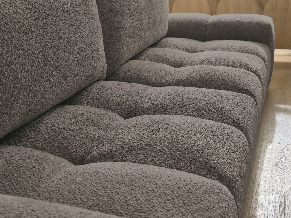 Bobochic Anakin Schlafsofa 3-Sitzer mit Bettkasten und Pouf, 2 Kissen Bouclé-Stoff Braun