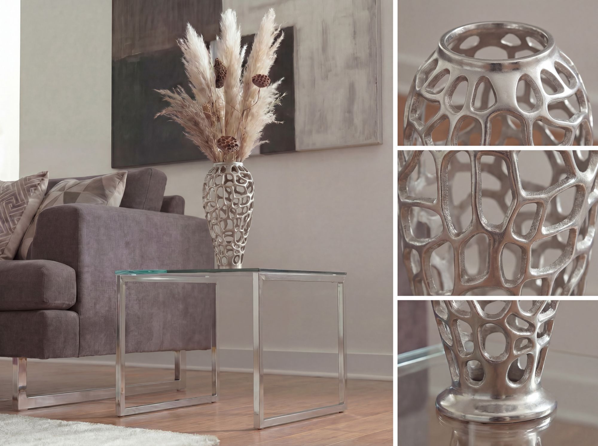 Bodenvase Arendal Aluminium Silber Ø 19 × H 45 cm