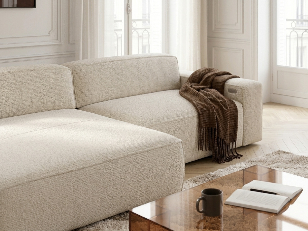 Bobochic Abel Ecksofa mit Schlaffunktion Melange-Stoff Beige Ecke links