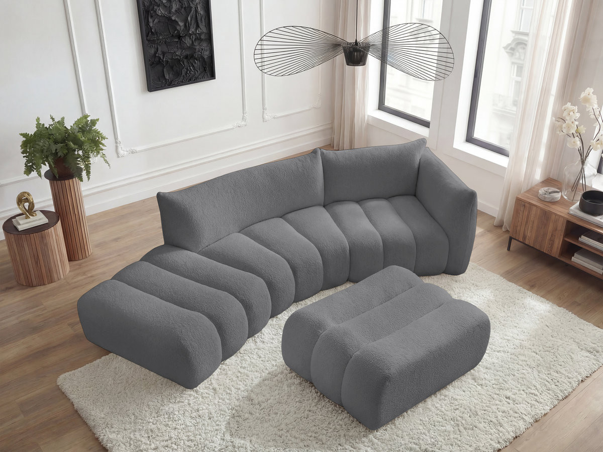 Bobochic Azra Ecksofa mit Pouf 325 × 112 cm Bouclé-Stoff Dunkelgrau Ecke rechts