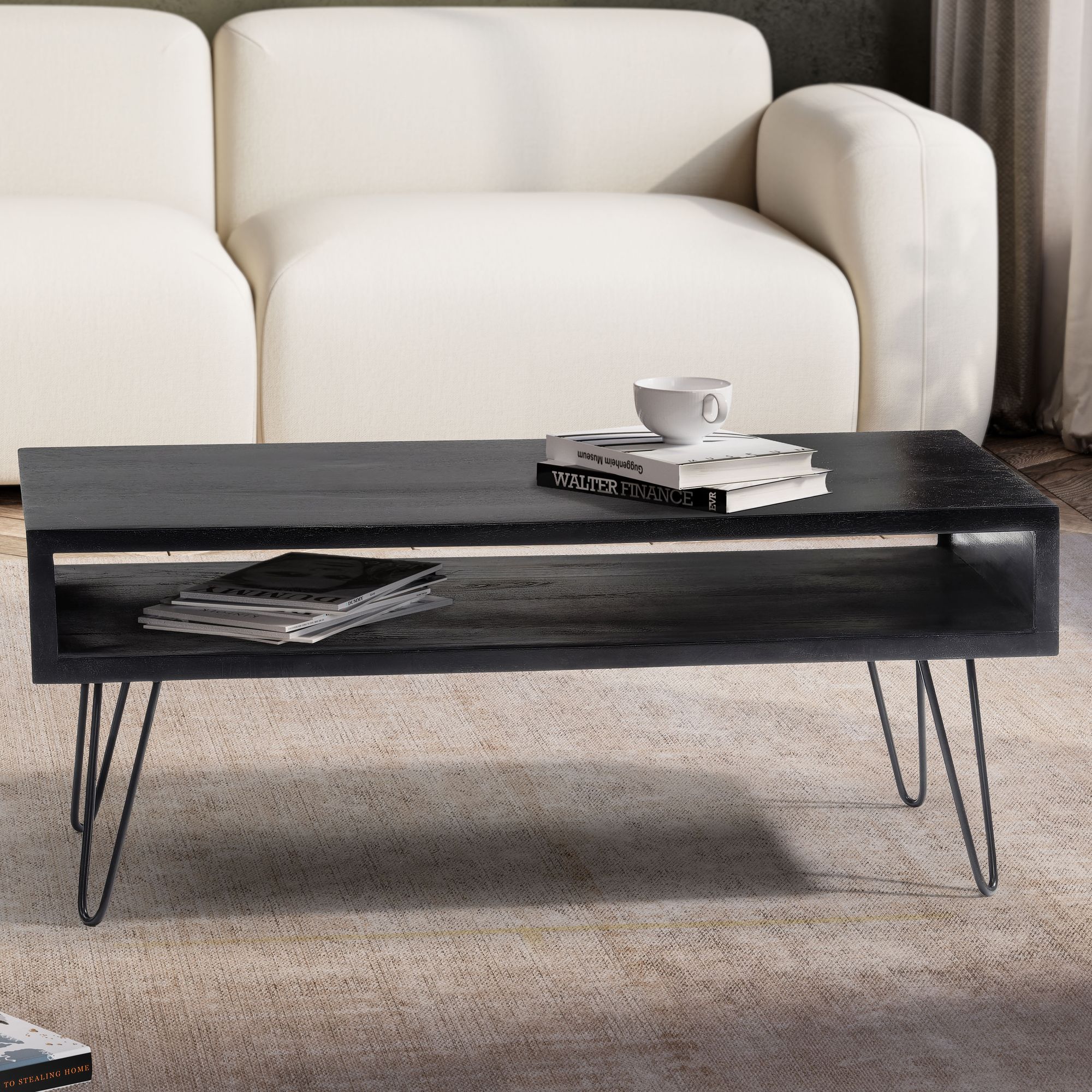 Couchtisch Vestby Massivholz Schwarz 100 × 50 × 40 cm
