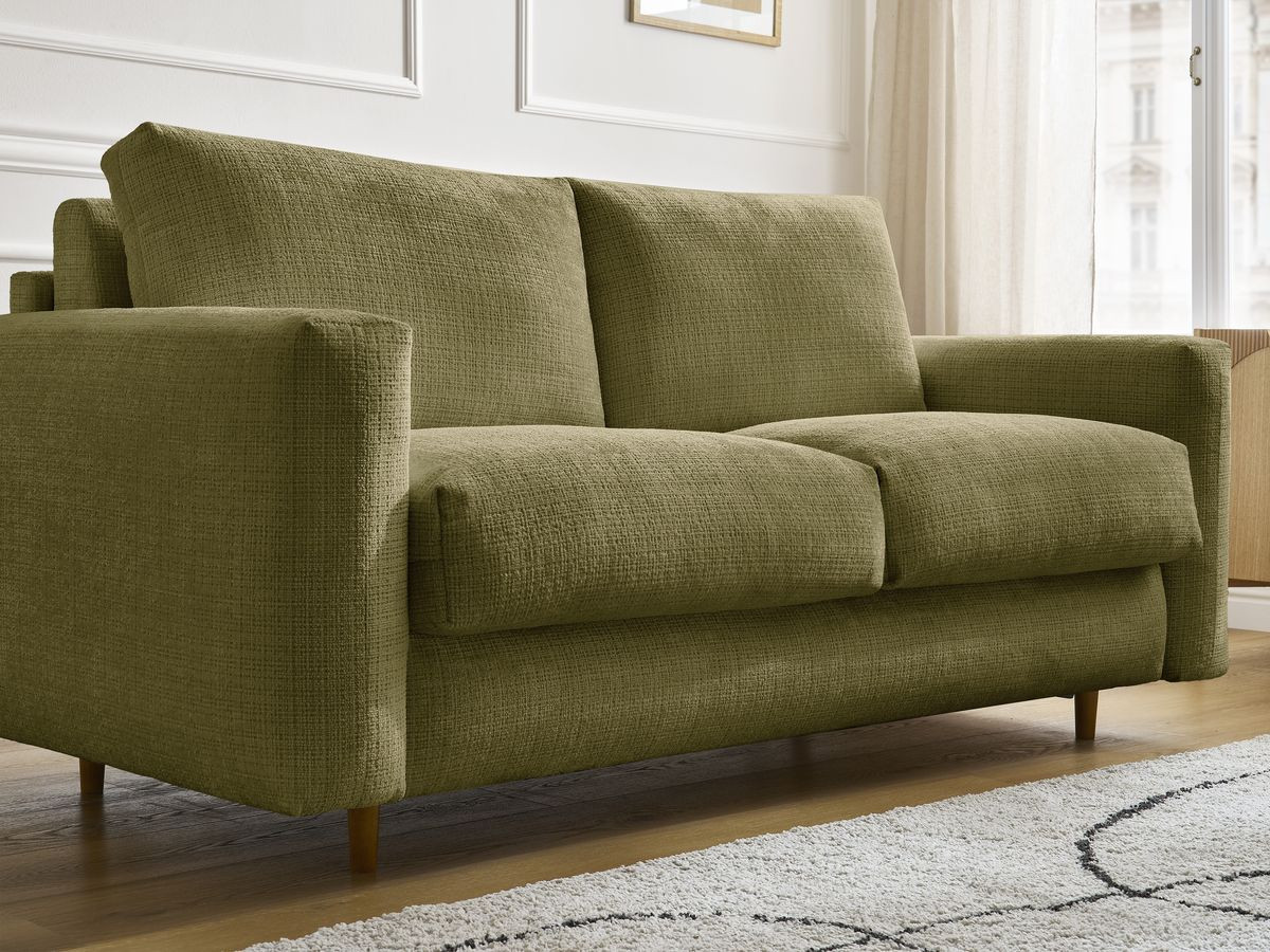 Bobochic Cocoone Schlafsofa 3-Sitzer Strukturstoff Grün, Liegefläche 160 × 200 cm