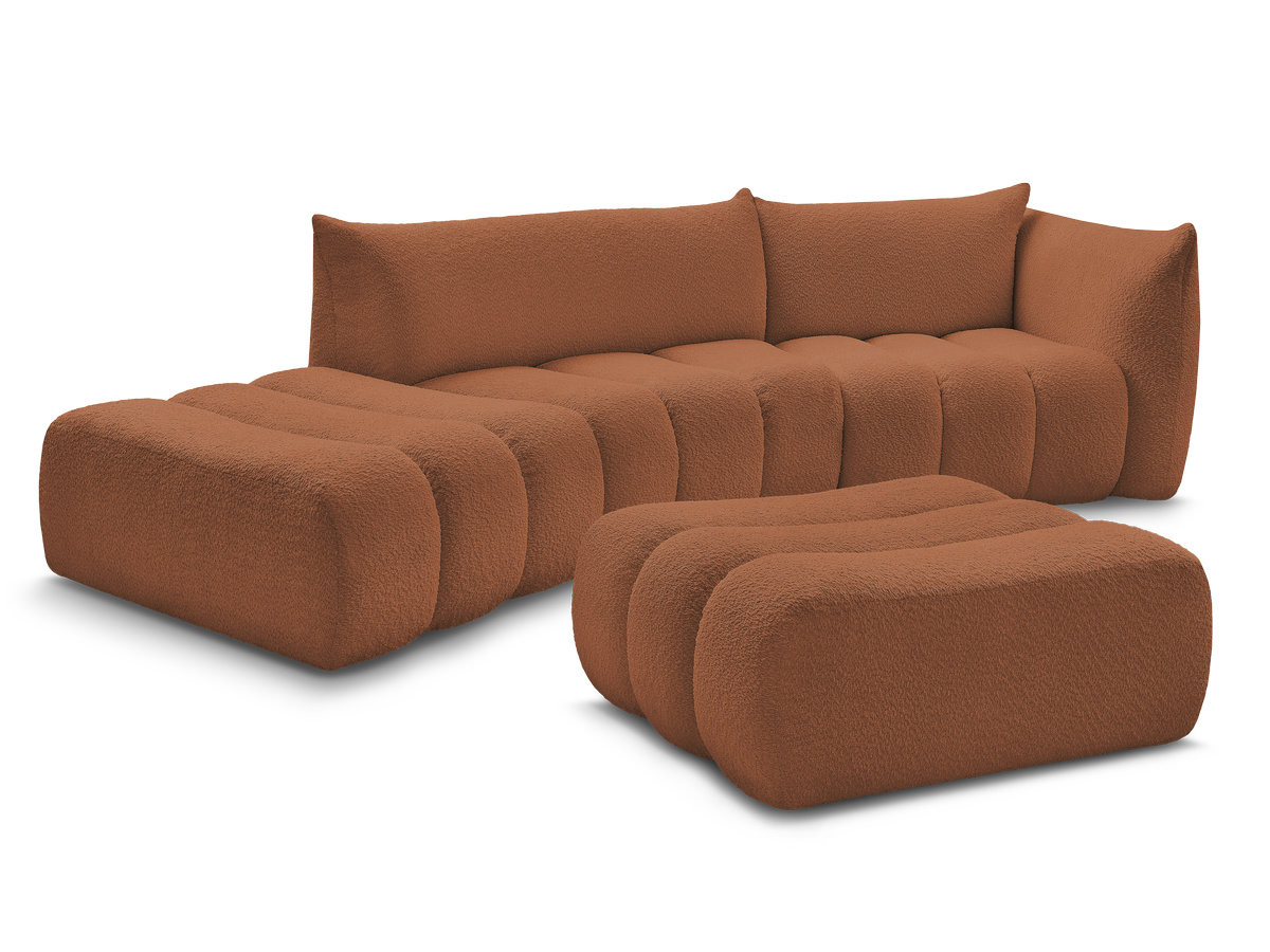 Bobochic Azra Ecksofa mit Pouf 325 × 112 cm Bouclé-Stoff Orange Ecke rechts
