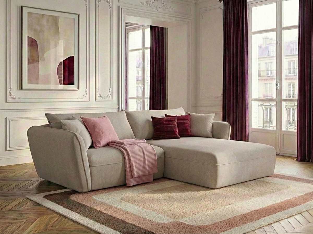 Bobochic Luigi Ecksofa Strukturstoff Beige Ecke rechts