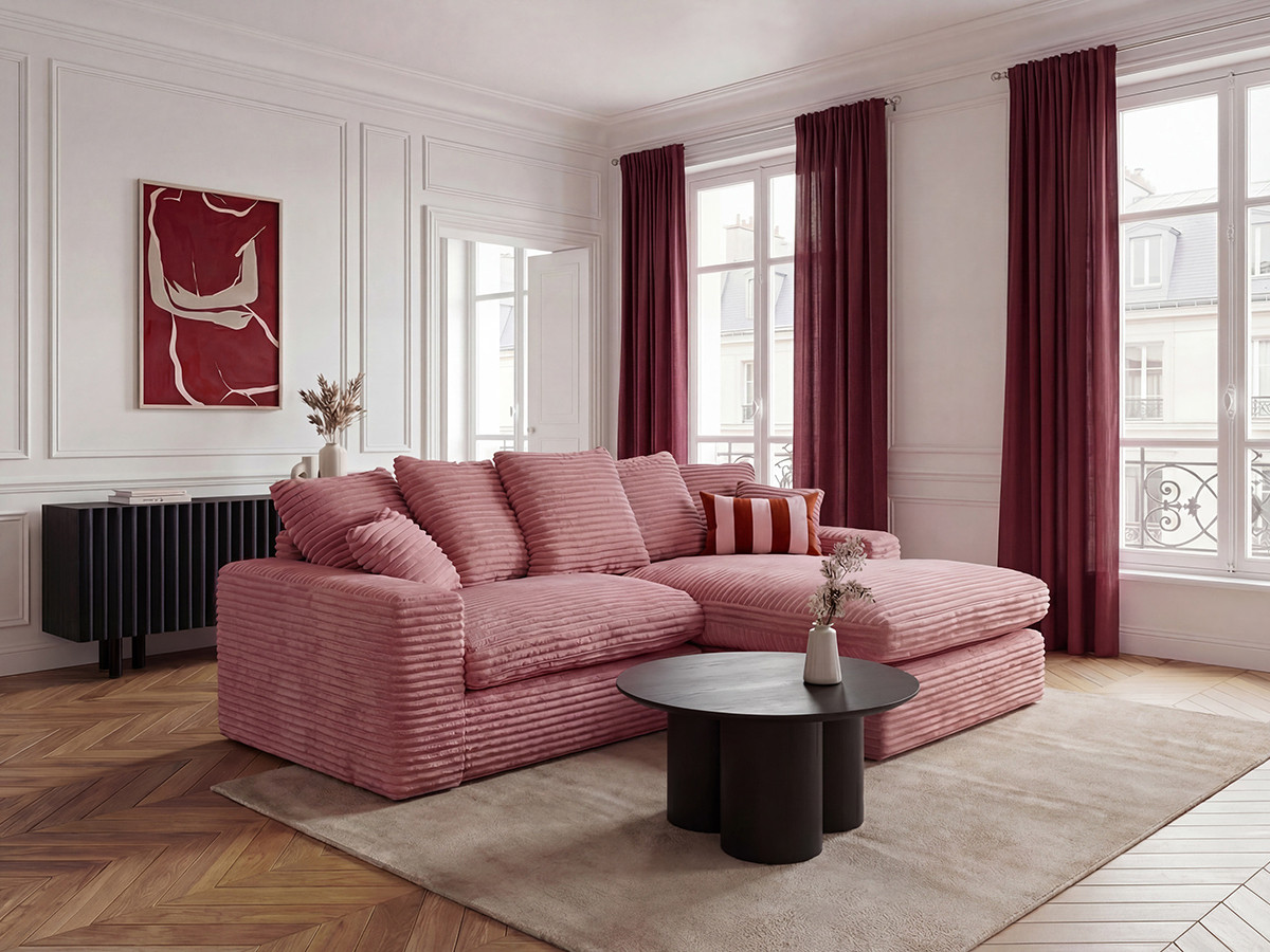 Bobochic Nevada Ecksofa Breitcord weich Rosa