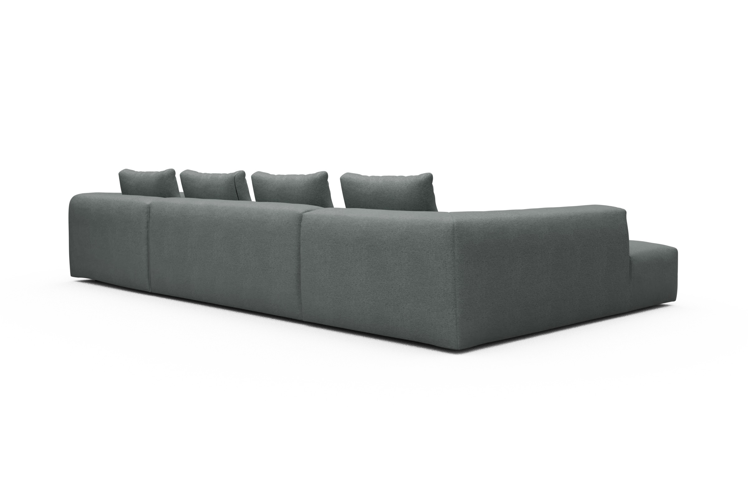 Wohnlandschaft Fred Relax-Ecke links mit 2-Sitzer und Chaiselongue rechts Strukturierter Stoff Denari 485-Soft-Grey