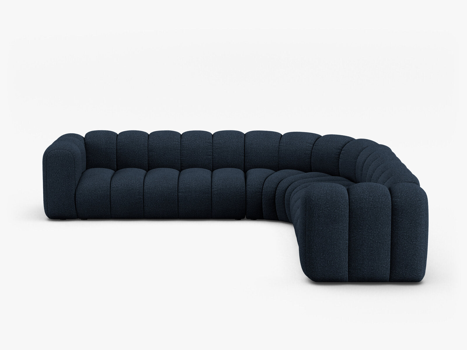 Micadoni symmetrisches Ecksofa Lupine 5-Sitzer  Boucle Baloo Dunkelblau