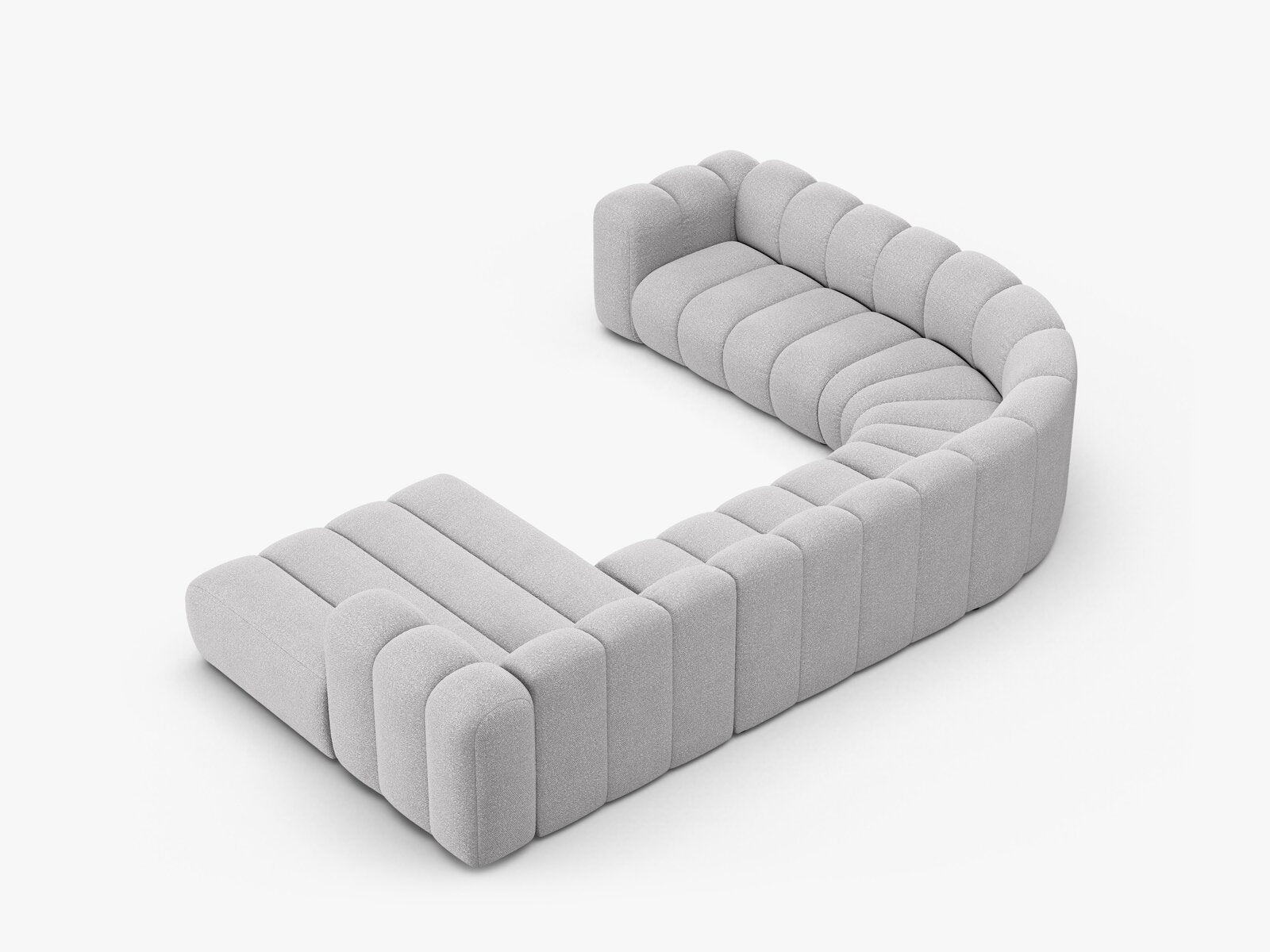 Micadoni Modulares Panorama Ecksofa Lupine 6-Sitzer Links Boucle Baloo Hellgrau