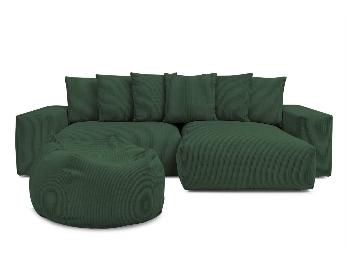 Bobochic Voltaire Ecksofa mit Pouf 310 × 174 cm Cordsamt Grün