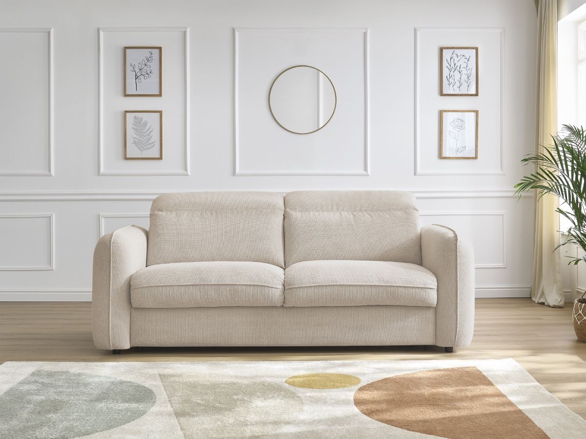 Bobochic Achille Schlafsofa 3-Sitzer Melange-Stoff Beige, Liegefläche 140 × 200 cm