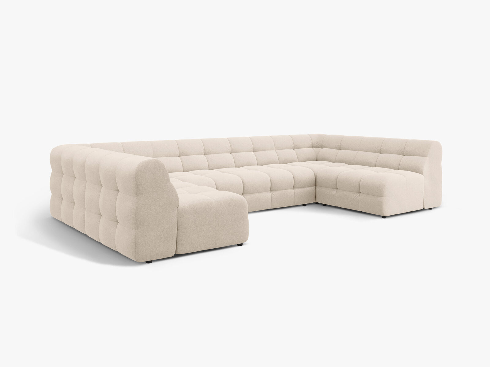 Micadoni Panorama-Sofa Kendal 7-Sitzer Strukturierter Stoff Beige
