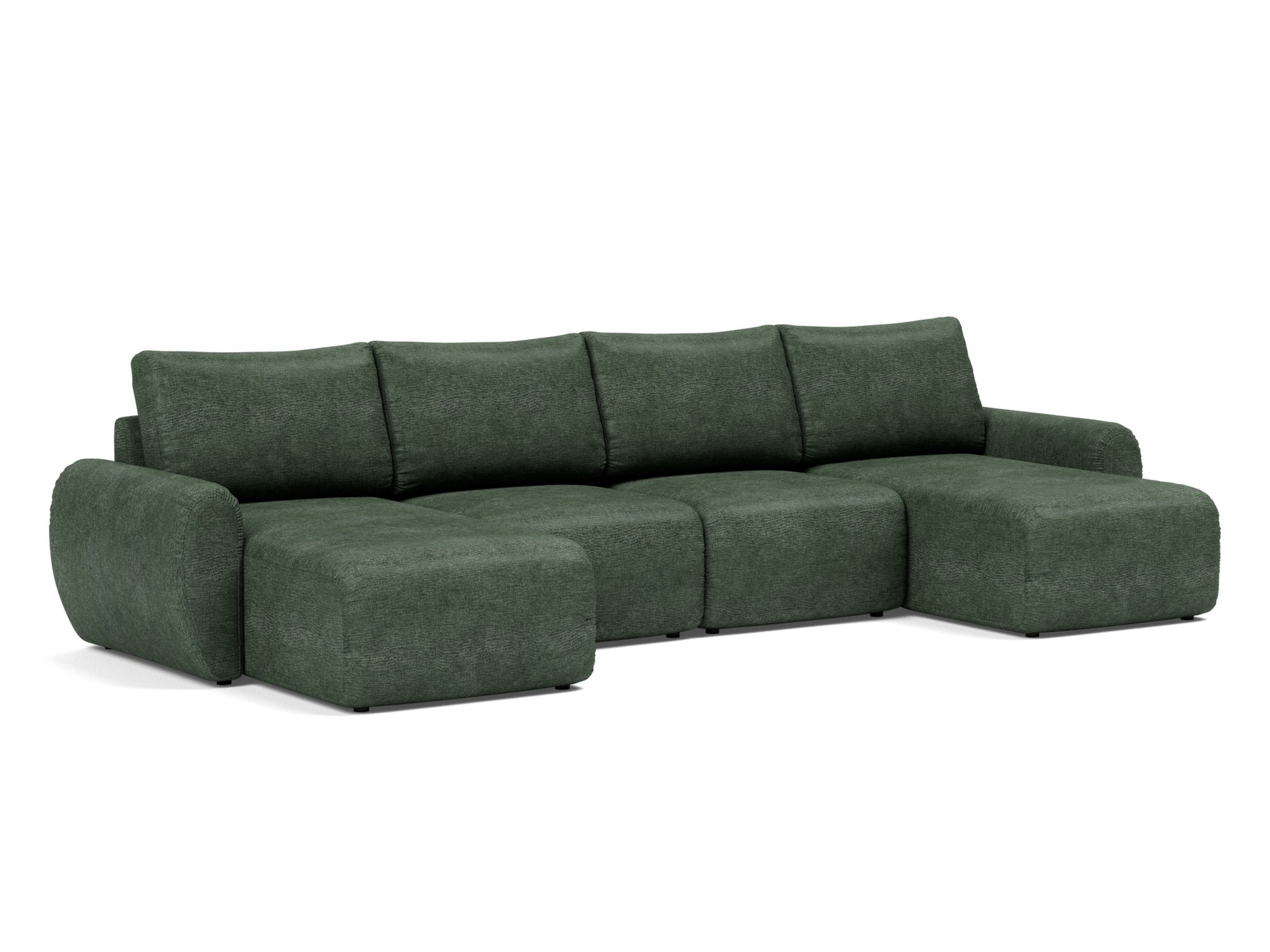 Schlafsofa Norum U-Form mit Curve-Armlehnen Flachgewebe Avella 281-Pine-Green