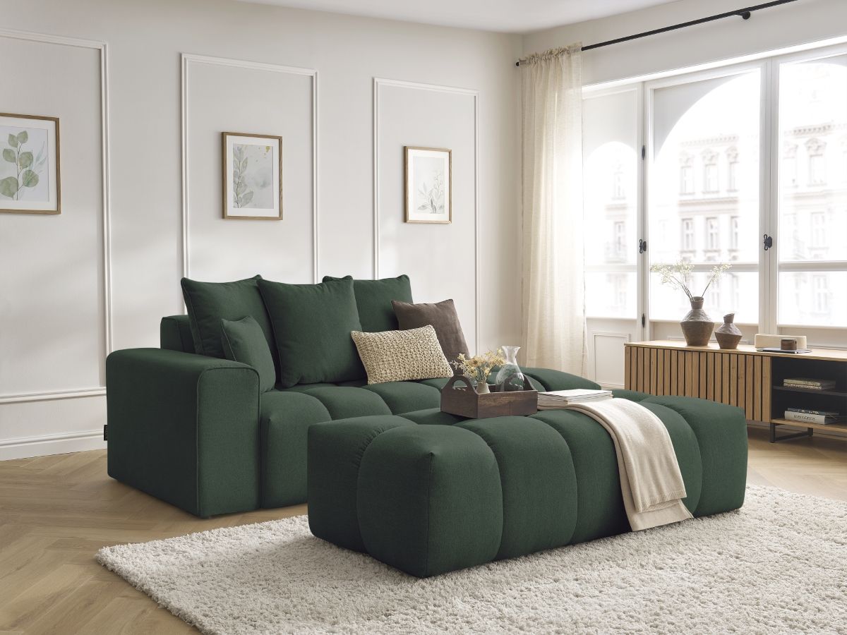 Bobochic Mont-blanc Sofa 5-Sitzer mit Pouf Melange-Stoff Grün Armlehne links
