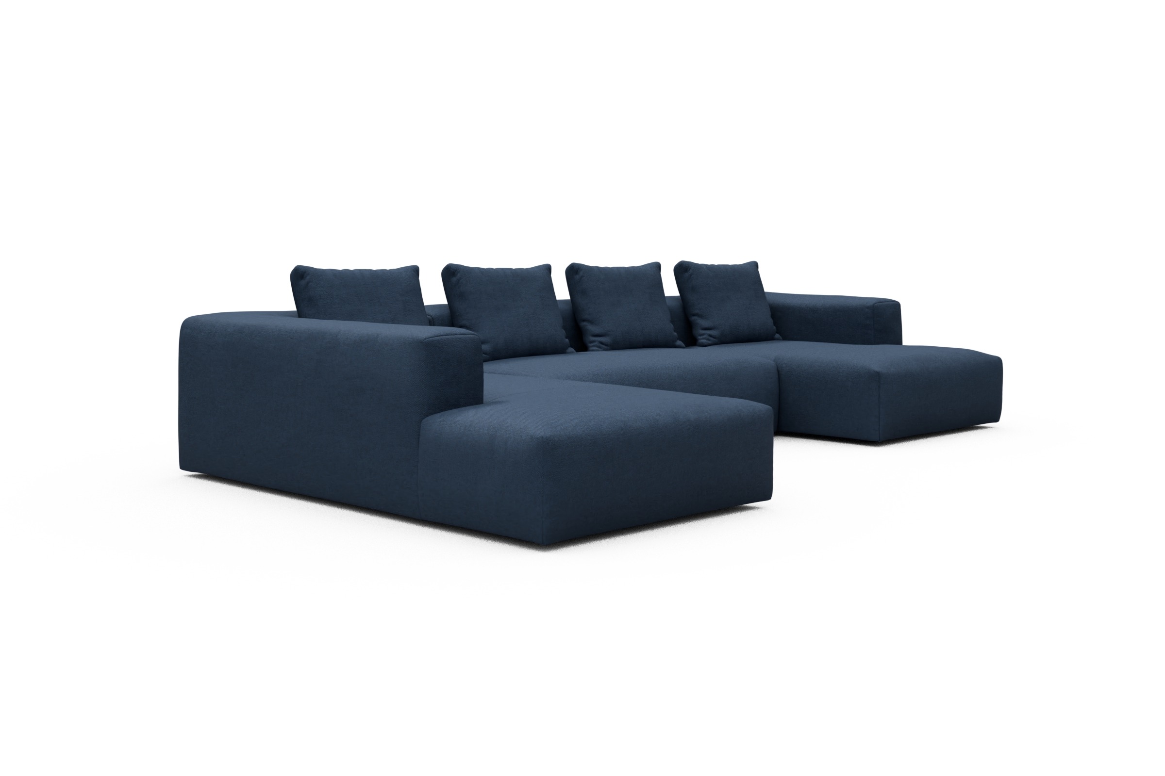 Wohnlandschaft Fred Relax-Ecke links mit 2-Sitzer und Chaiselongue rechts Strukturierter Stoff Weda 302-Weda-Blue