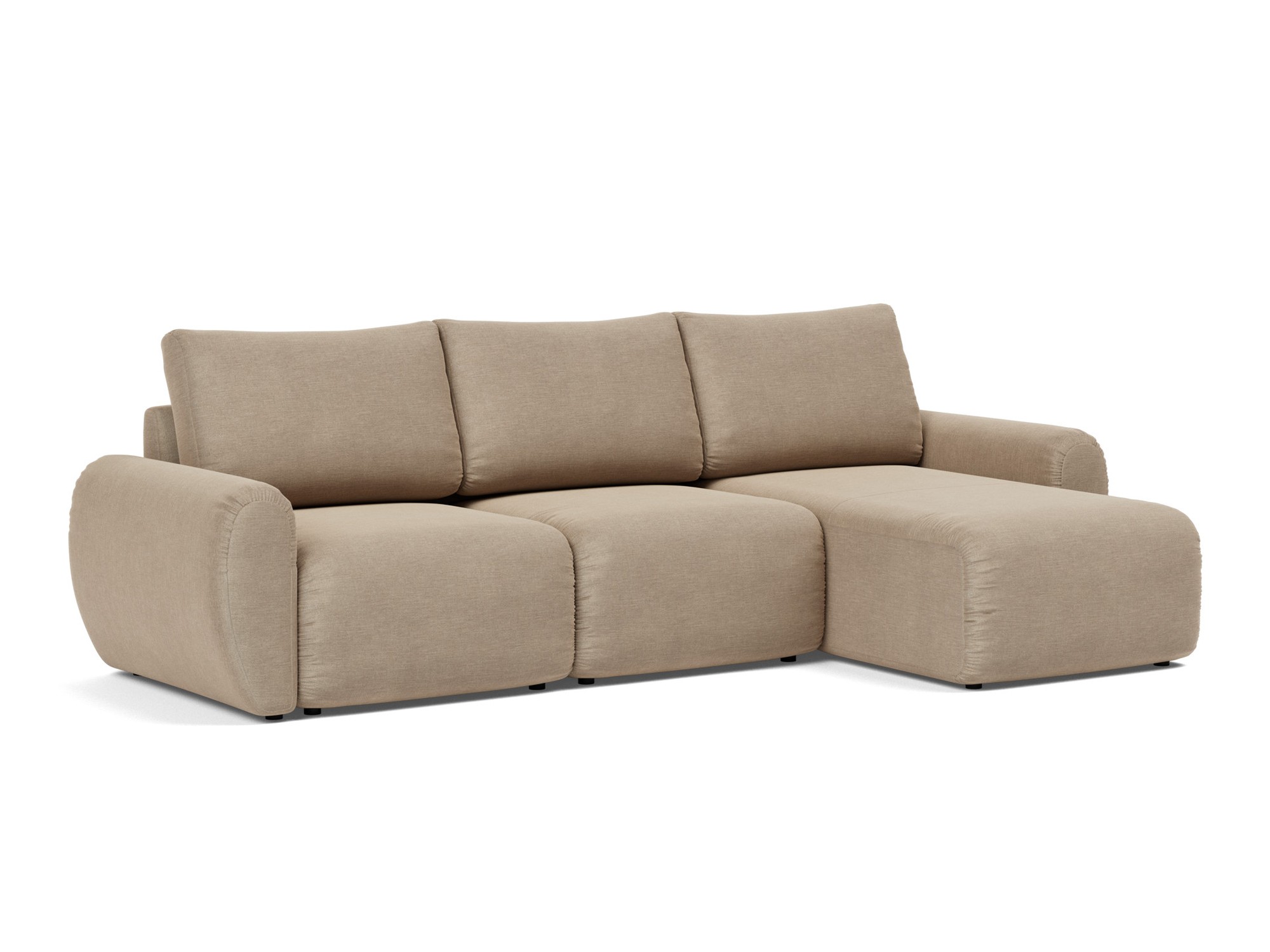 Schlafsofa Norum mit Chaiselongue und Curve-Armlehnen Flachgewebe Phobos 587-Mocha