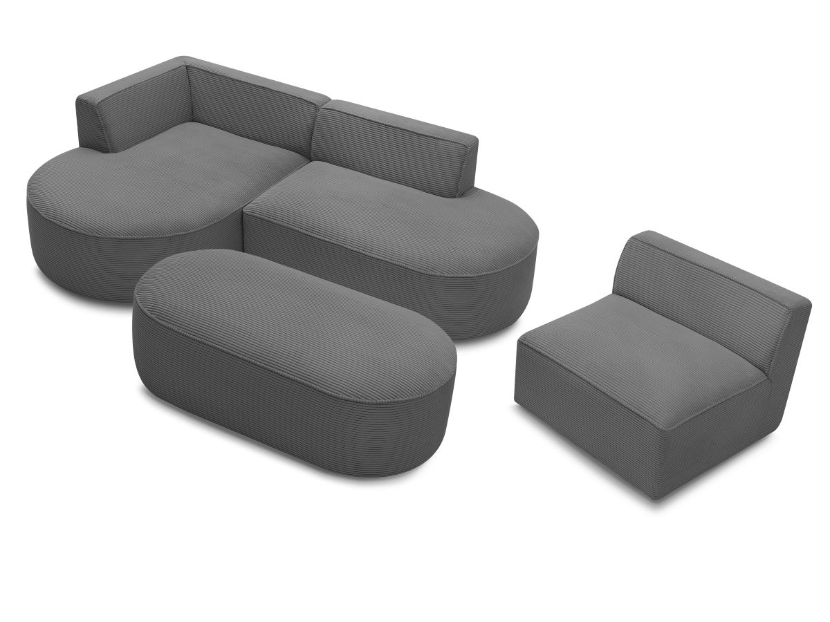 Bobochic Rousseau Ecksofa mit Sofamodul und Pouf Cordsamt Dunkelgrau Ecke links