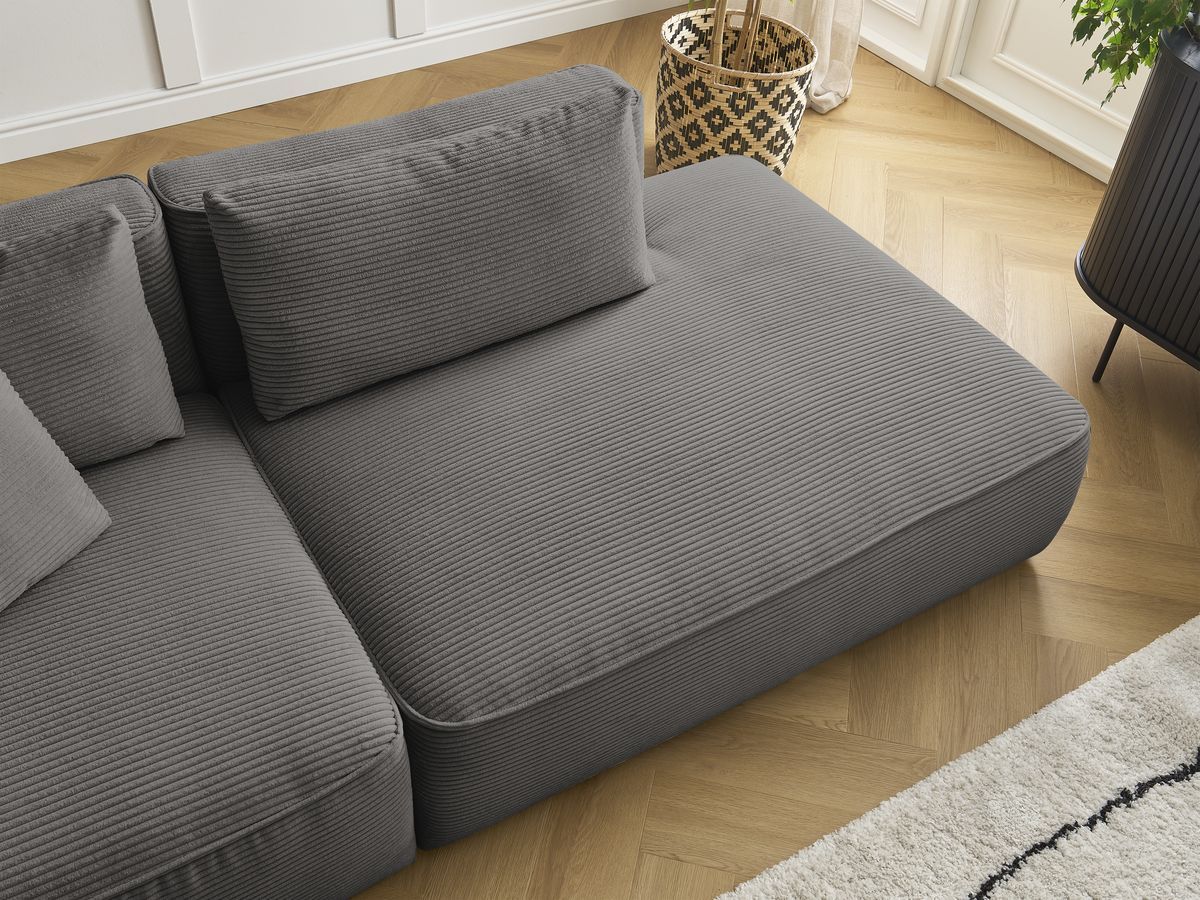 Bobochic Leopold Sofa 4-Sitzer mit Pouf Cordsamt Taupe Armlehne links