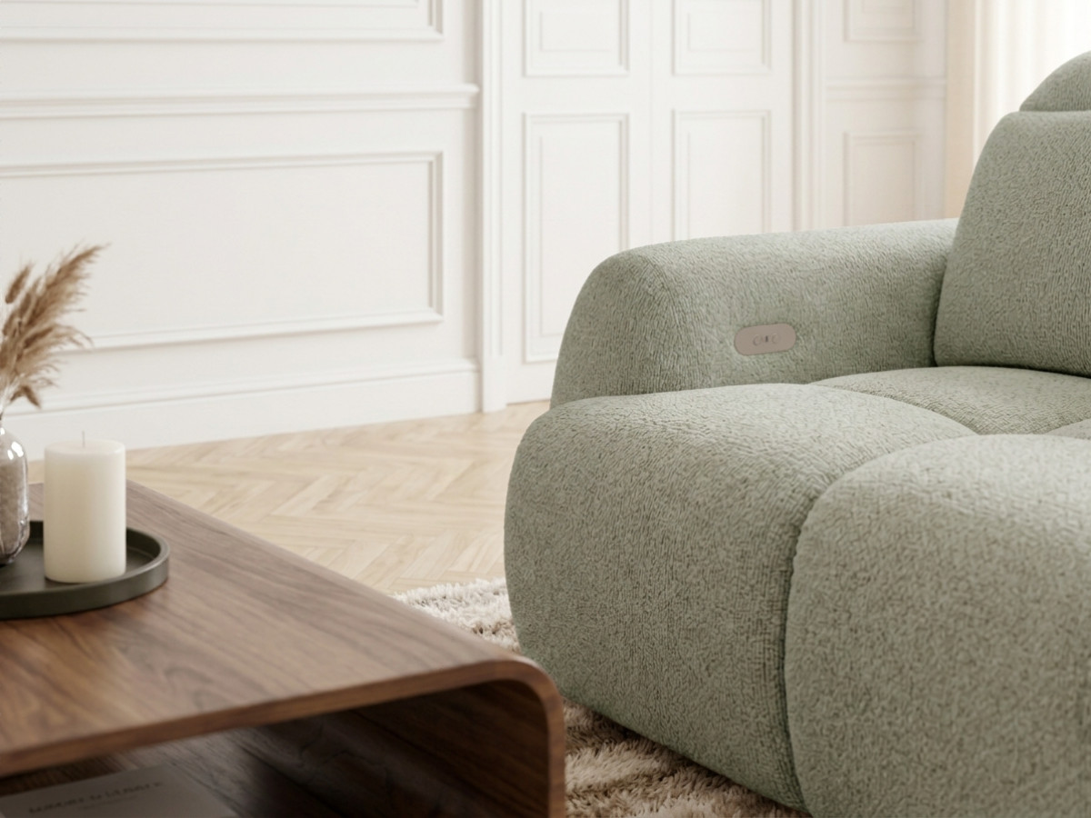 Bobochic Ruby Ecksofa mit Schlaffunktion und Bettkasten Chenille Grün Ecke rechts