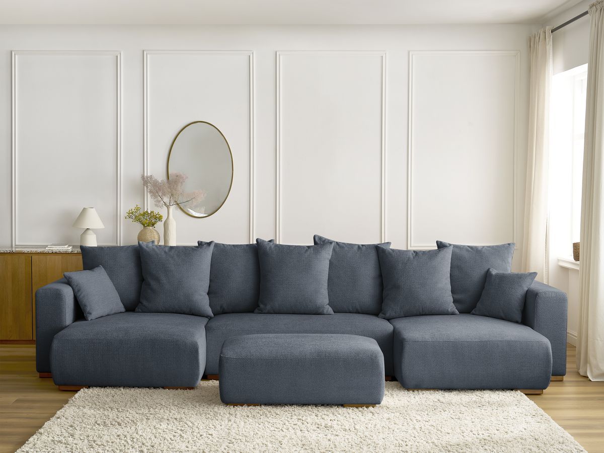 Bobochic Sidonie Wohnlandschaft mit Pouf Melange-Stoff Dunkelblau