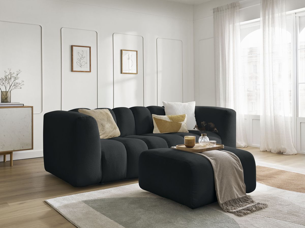 Bobochic Talia Sofa 3-Sitzer mit Pouf Melange-Stoff Schwarz