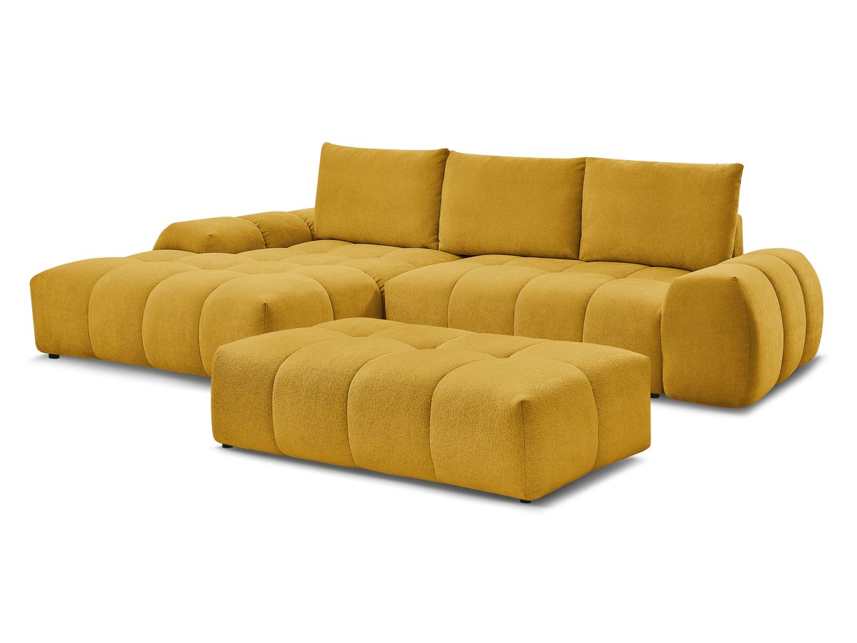 Bobochic Everest Ecksofa mit Schlaffunktion und Bettkasten und Pouf 318 × 180 cm, 3 Kissen Strukturstoff Gelb Ecke links