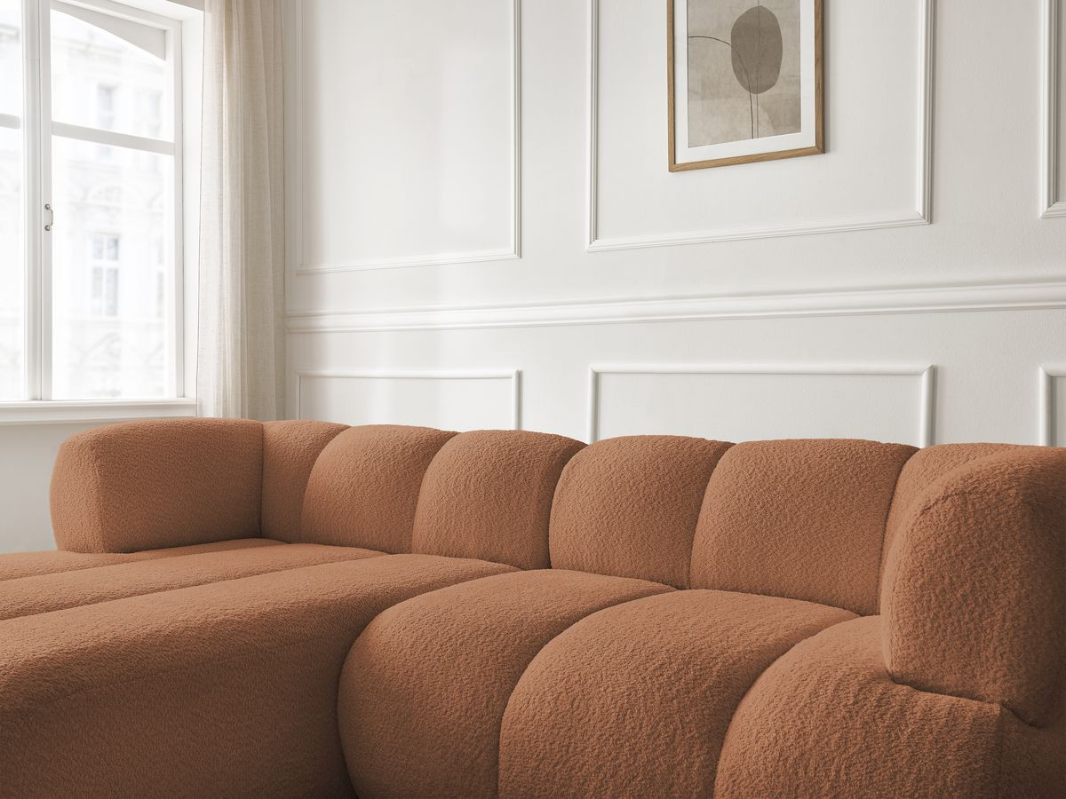 Bobochic Pamira Ecksofa mit Pouf Bouclé-Stoff Orange Ecke links