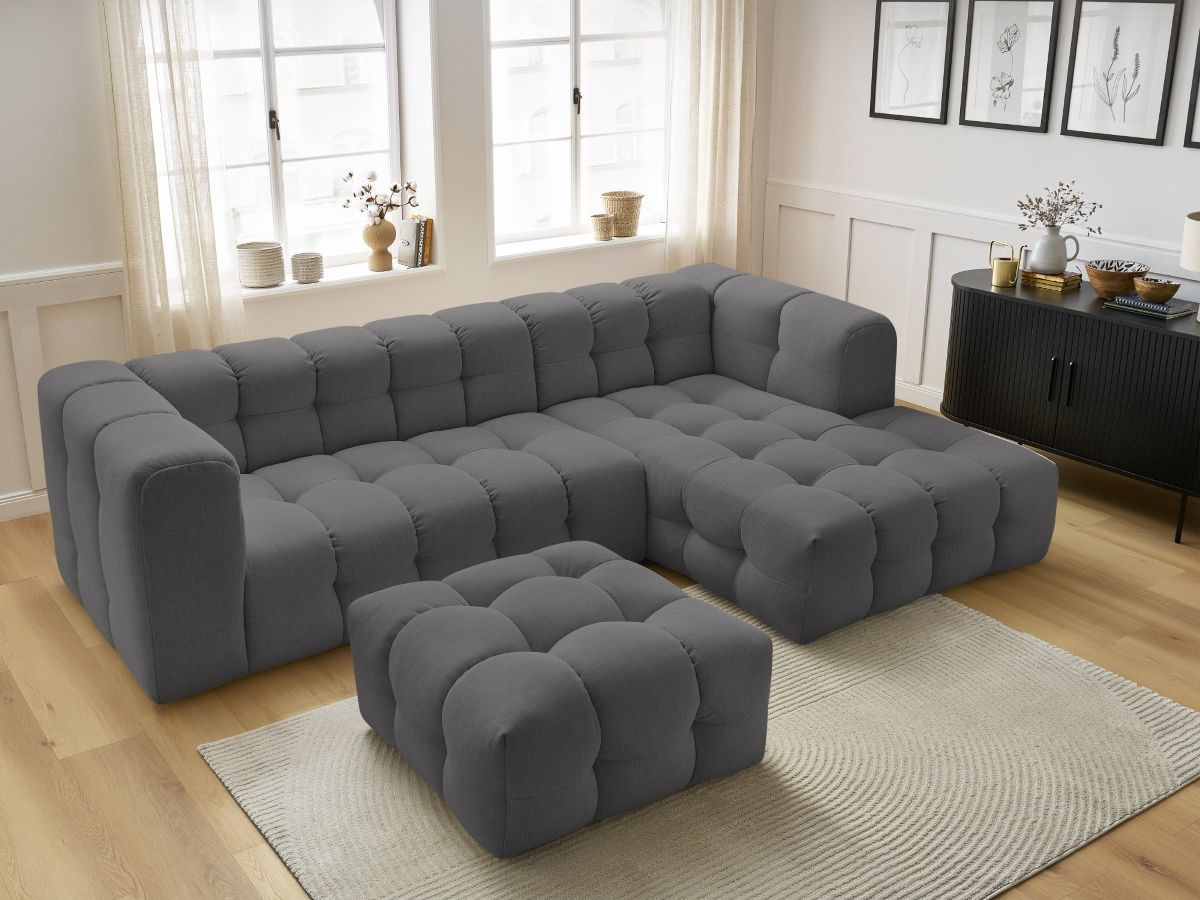 Bobochic Cloud Ecksofa mit Pouf 288 × 184 cm Stoff Dunkelgrau Ecke rechts