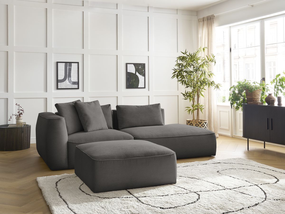 Bobochic Leopold Sofa 4-Sitzer mit Pouf Cordsamt Taupe Armlehne links