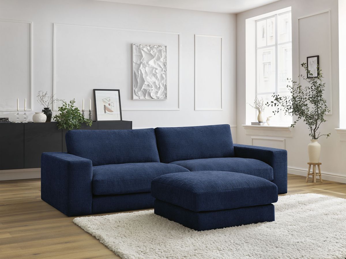 Bobochic Leonard Sofa 4-Sitzer mit Pouf 274 × 109 cm Strukturstoff Dunkelblau