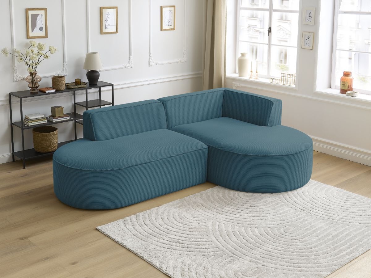 Bobochic Rousseau Ecksofa Cordsamt Dunkelblau Ecke rechts