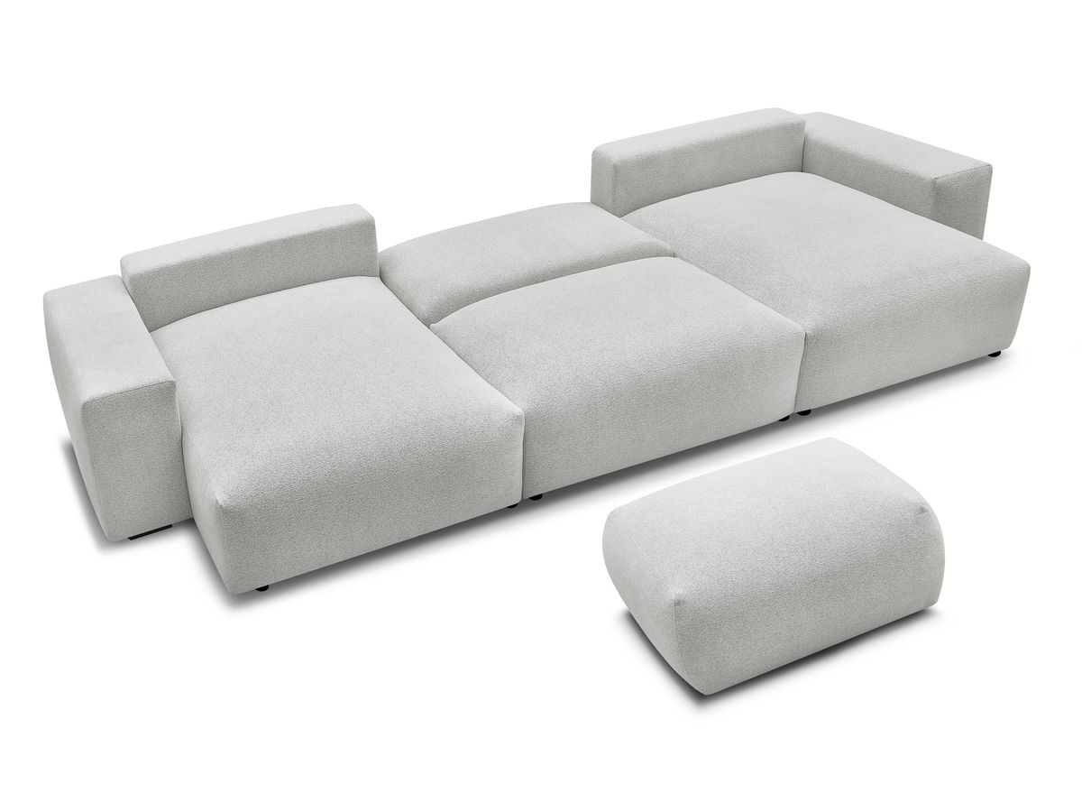 Bobochic Voltaire Wohnlandschaft mit Pouf 420 × 174 cm, Liegefläche 135 × 345 cm Melange-Stoff Hellgrau